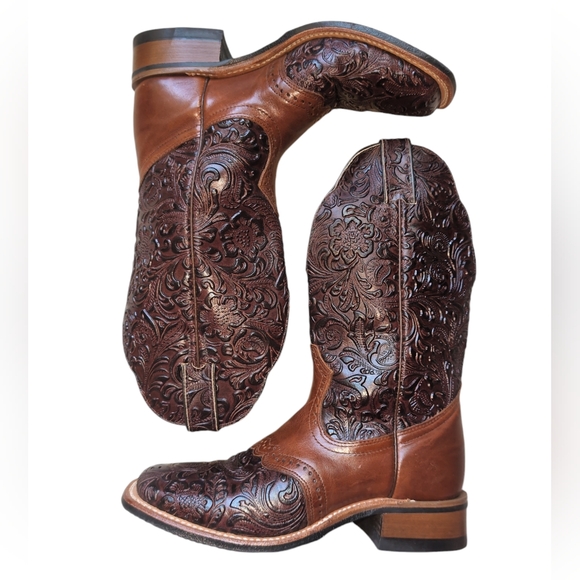 NWOT Boulet Canada Hand Made Hand Tooled Cowgirl Square Toe Women's Size 7 C - Picture 2 of 9